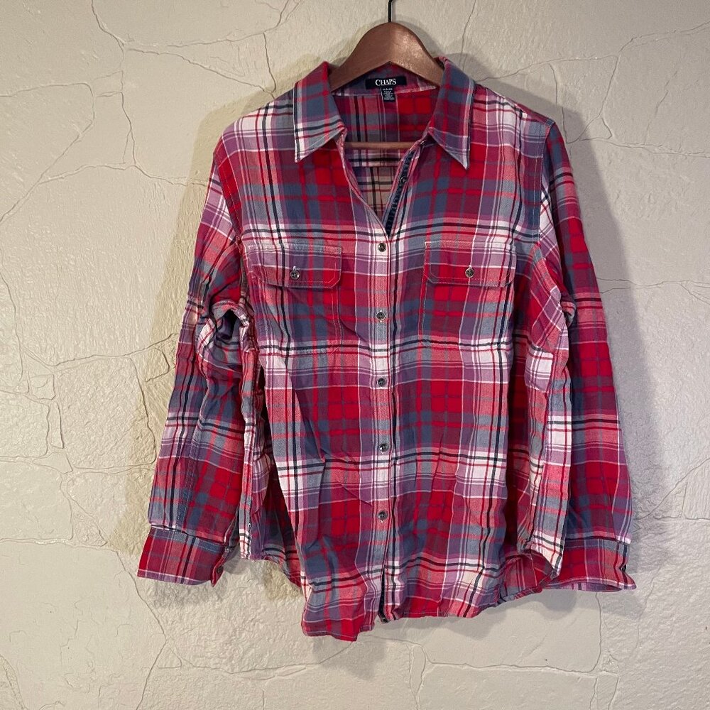 Chaps - Red, White, and Blue Plaid Button Down - Women's 1X